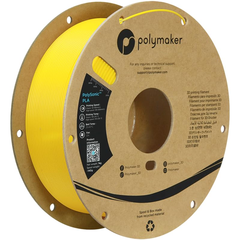 Polymaker High Speed PLA Pro Filament 1.75mm, Yellow PolySonic PLA Pro 3D Printer Filament 1kg - Stronger Fast Printing PLA Fila