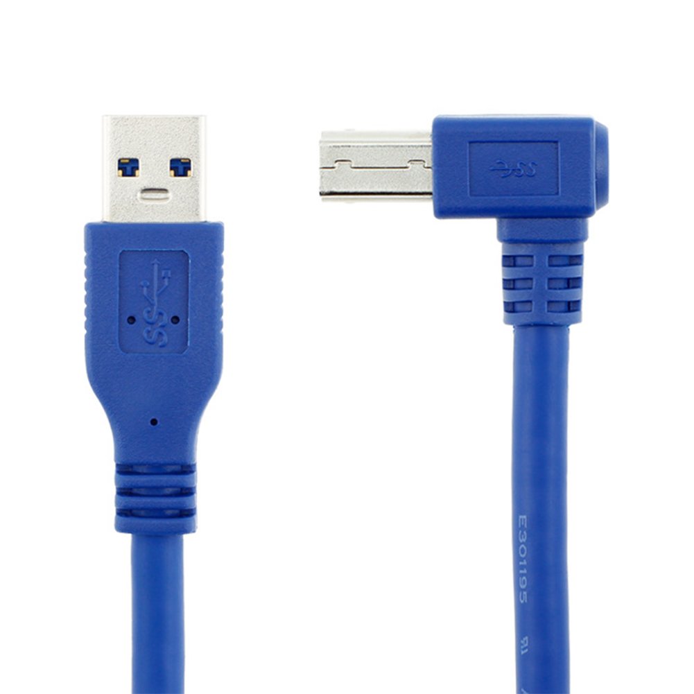 Bluwee Usb 3.0 Cable - Type A-Male To Right Angle Type B-Male Printer Scanner Cord - 3 Feet (1 Meter) - Round Blue
