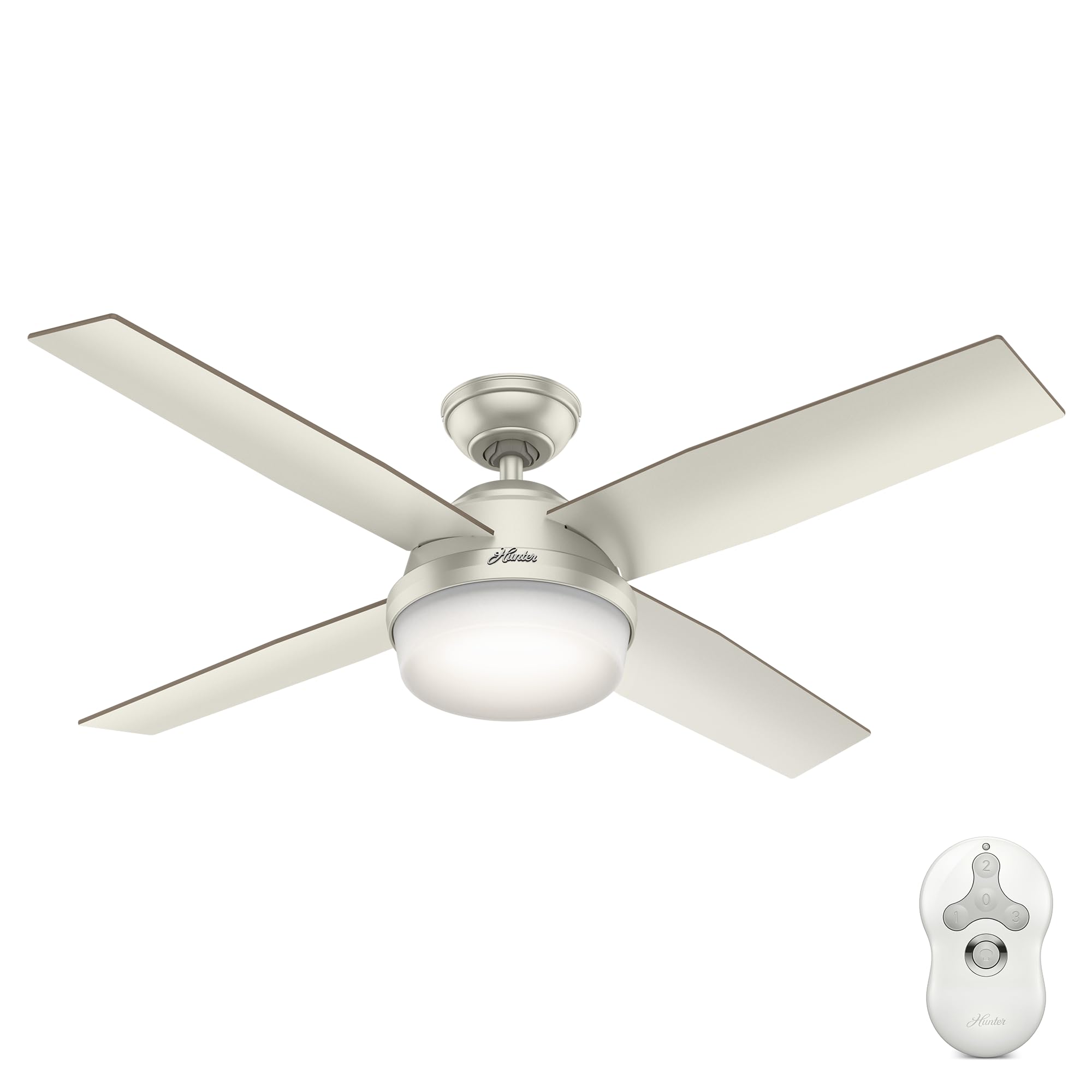 Hunter 52 inch Outdoor or Indoor Ceiling Fan with LED Light and Remote Control - Modern Ceiling Fan, Standard Mount, 4 Blades, F