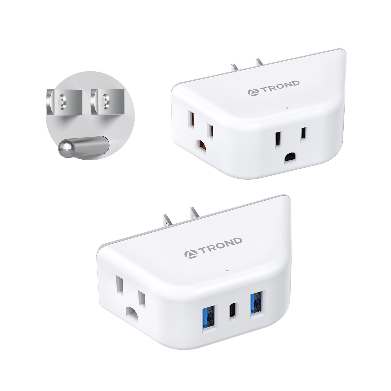TROND Multi Plug Outlet Extender with USB - 2 Pack Wall Splitter, 3 Way Angled Outlet Adapter, Cruise Essentials, Small Multiple