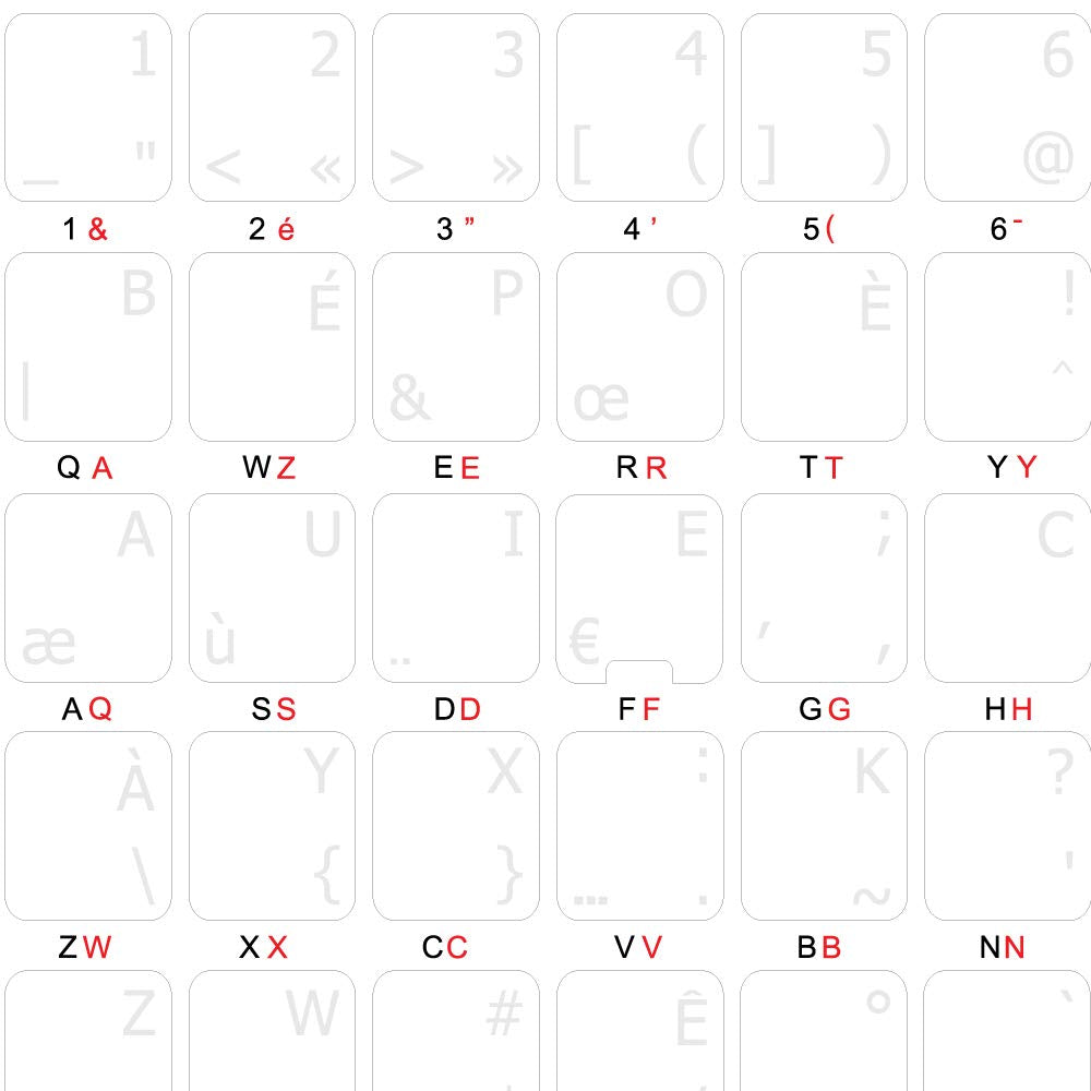 French B  Po Keyboard Sticker White Lettering Clear Transparent Background