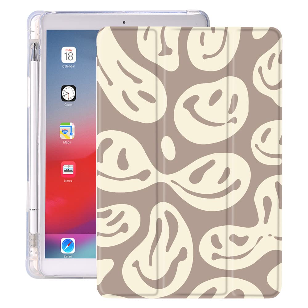 Idocolors Cute Ghost Face Pad Case For Ipad 5Th/6Th Generation White Anti Scratch Lightweight With Pencil Holder Trifold Stand C