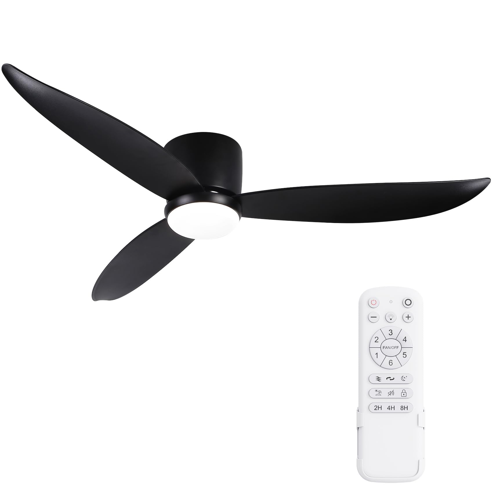 52 Inch Matte Black Low Profile Ceiling Fan With Light,Modern Ceiling Fans With Lights And Remote,Includes Remote Control, Noise