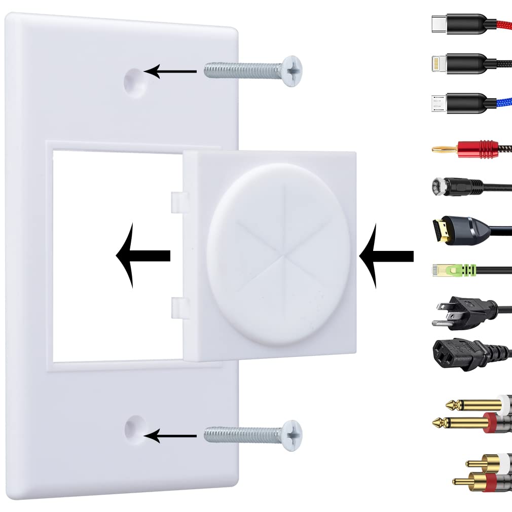 Yoemely Cable Pass Through Wall Plate White 12 Pack, 1 Gang Wall Plate With White Silicone Pass Through, Cable Wall Plate Organi