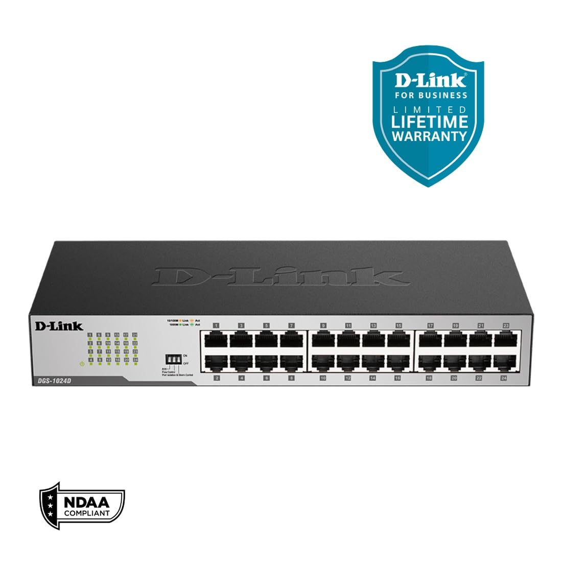 D Link Ethernet Switch, 24 Port Gigabit Unmanaged Fanless Network Hub Desktop Or Rack Mountable (Dgs 1024D), Black