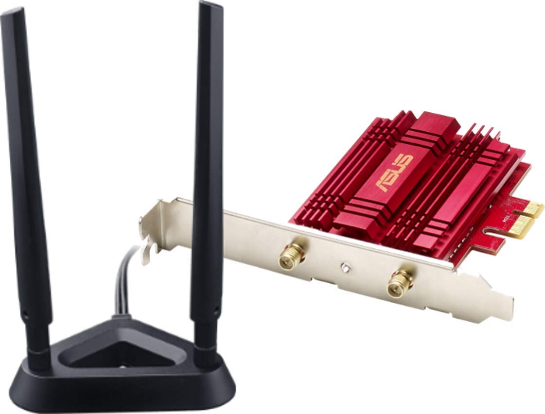 Asus Pce Ac56 Dual Band 2X2 Ac1300 Wifi Pcie Adapter With Heat Sink, Detachable Antennas And Antenna Base
