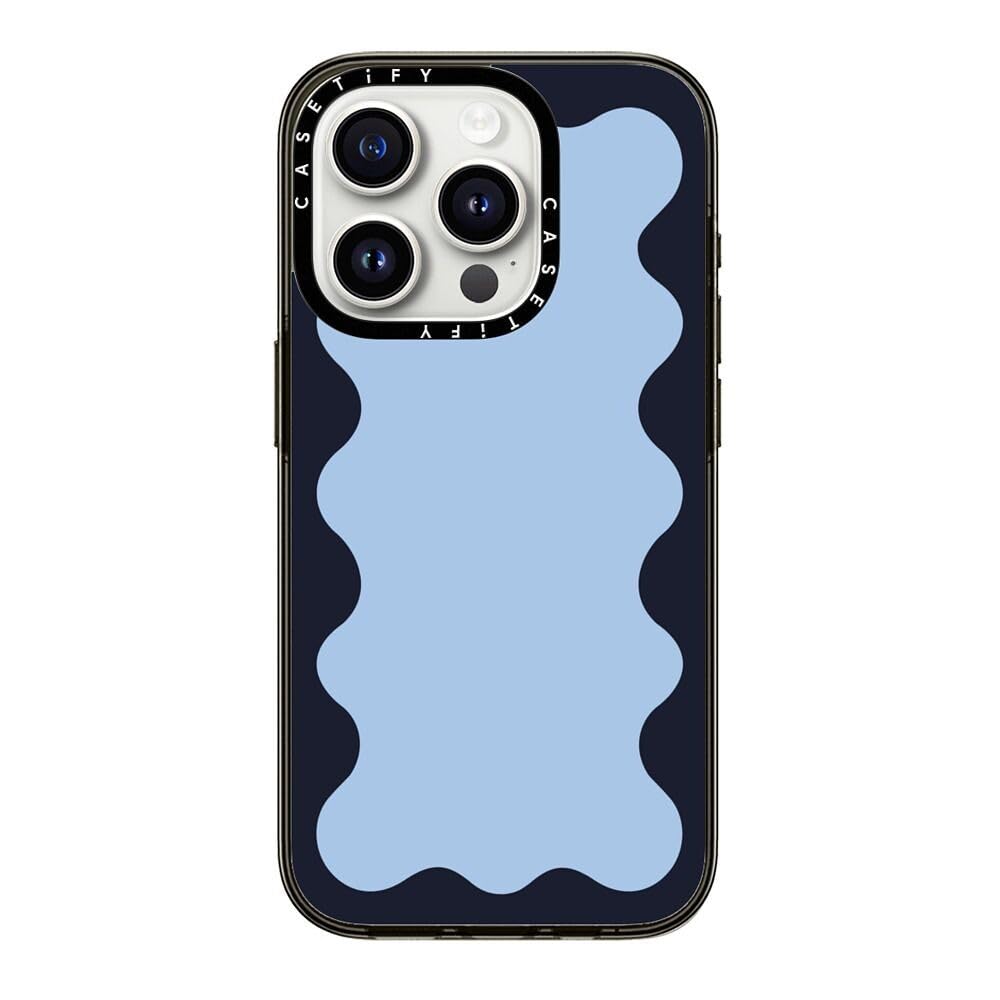 Casetify Compact Iphone 15 Pro Case [2X Military Grade Drop Tested / 4Ft Drop Protection]   Blue Background Wavy Border   Clear