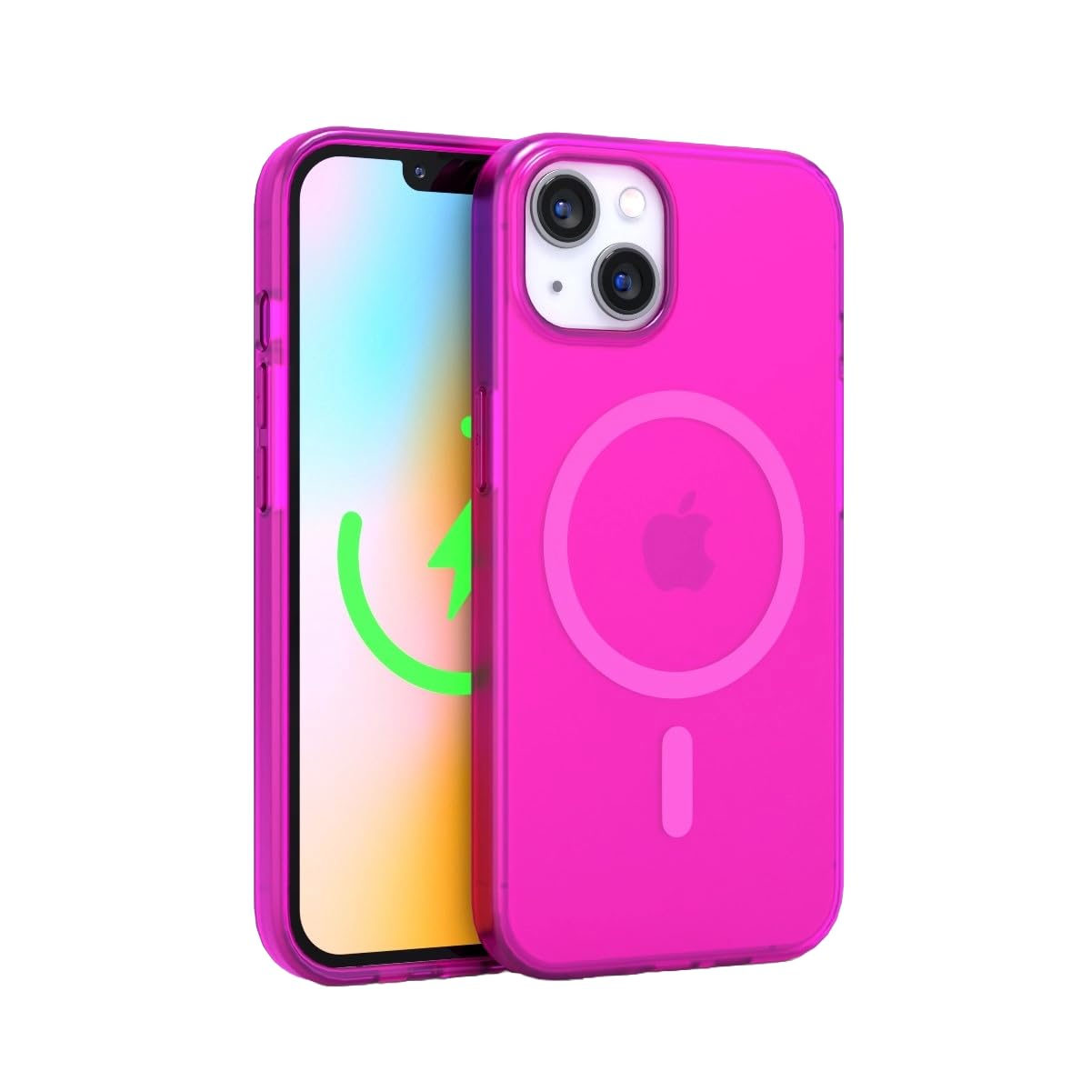 Felony Case   Neon Pink Crystal Clear Phone Case For Iphone 13/14, Compatible With Magsafe   360    Shockproof Protective Cases