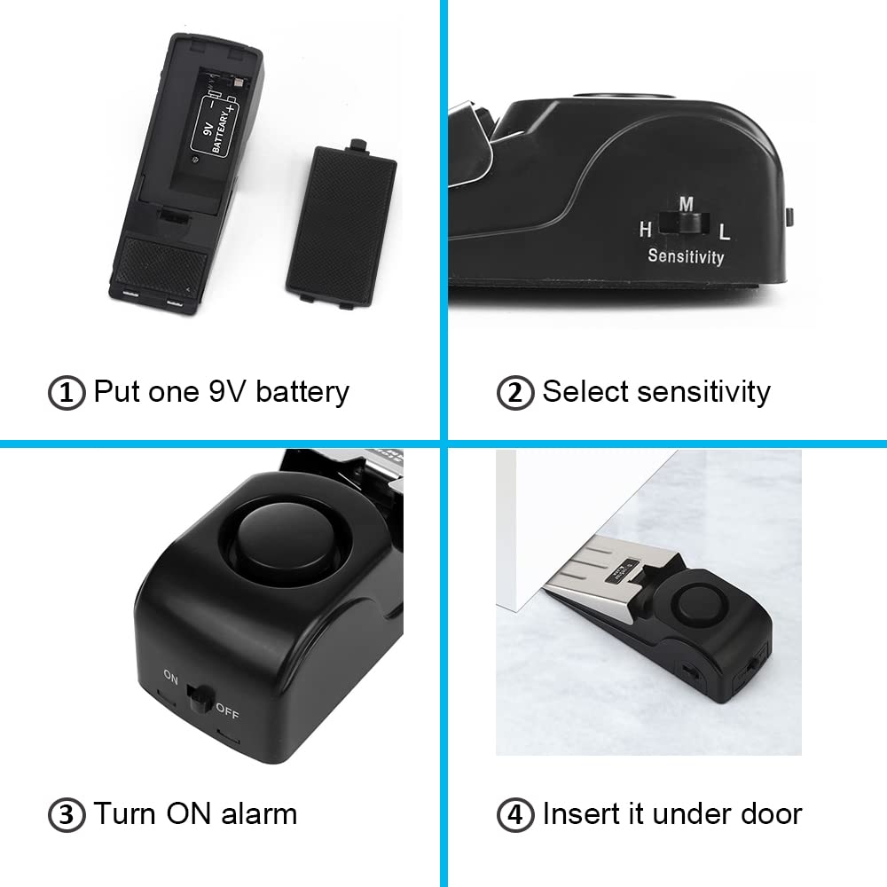 Lancoon 4 Pack Door Stop Alarm, 120Db Loud Portable Wedge Entrance Alert Anti Theft Burglar Safety Tools For Home Security Apart