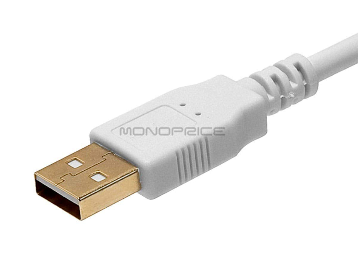 Monoprice Usb Type A To Usb Type B 2.0 Cable   Gold Plated, 28/24Awg, 3 Feet, White