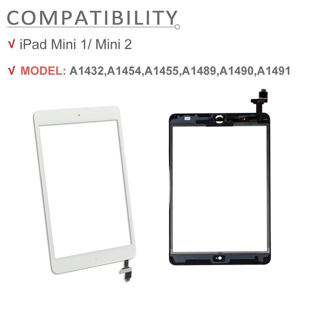 Jpung For Ipad Mini 1/Ipad Mini 2 Screen Replacement,A1432 A1454 A1455 A1489 A1490, Touchscreen Digitizer (White), With Home But