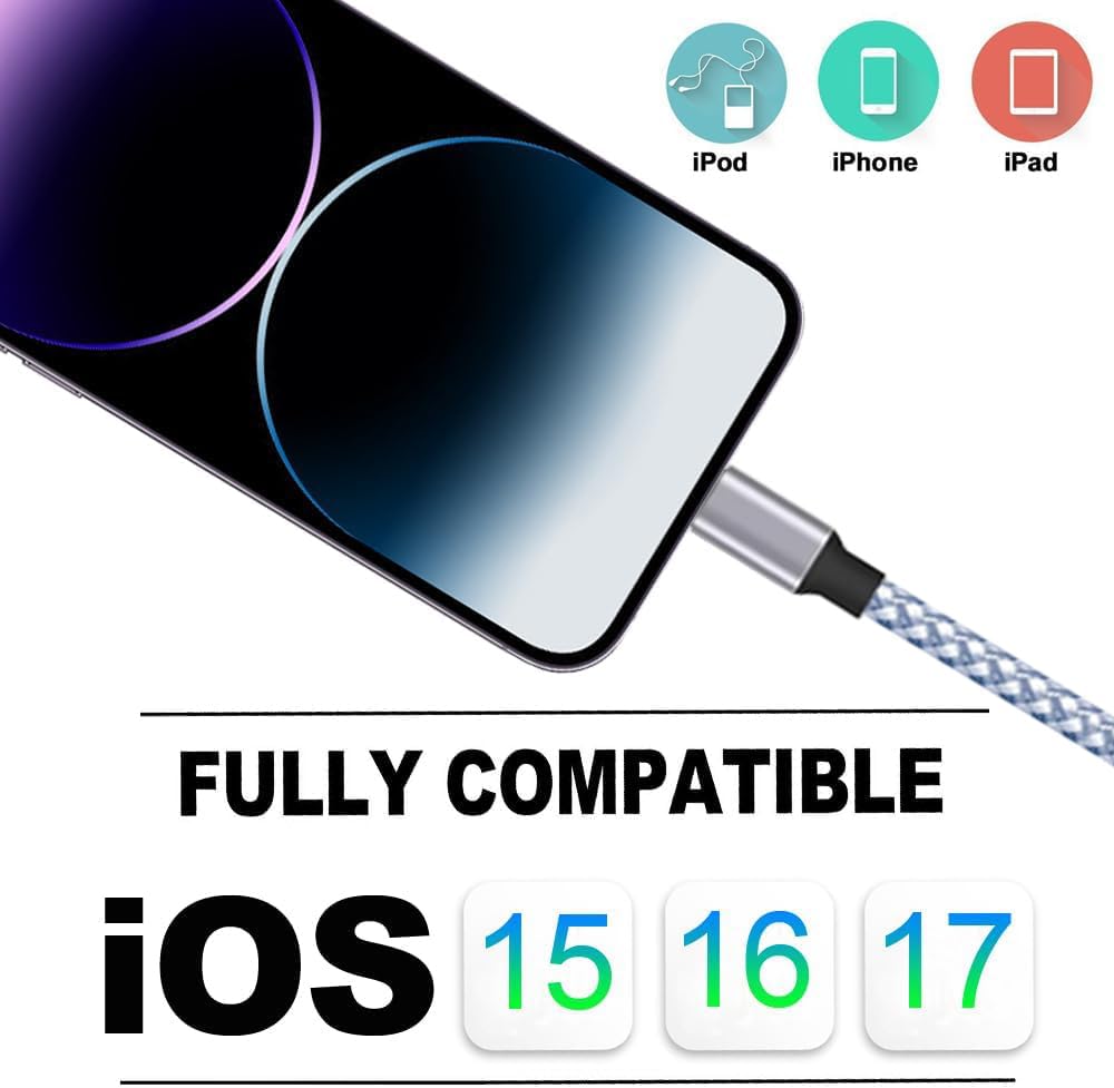 Dazhwa Iphone Charger 3Pack 6Ft [Mfi Certified] Best New Nylon Braided Usb A To Lightning Cable Cell Phone Fast Charger Cord Com