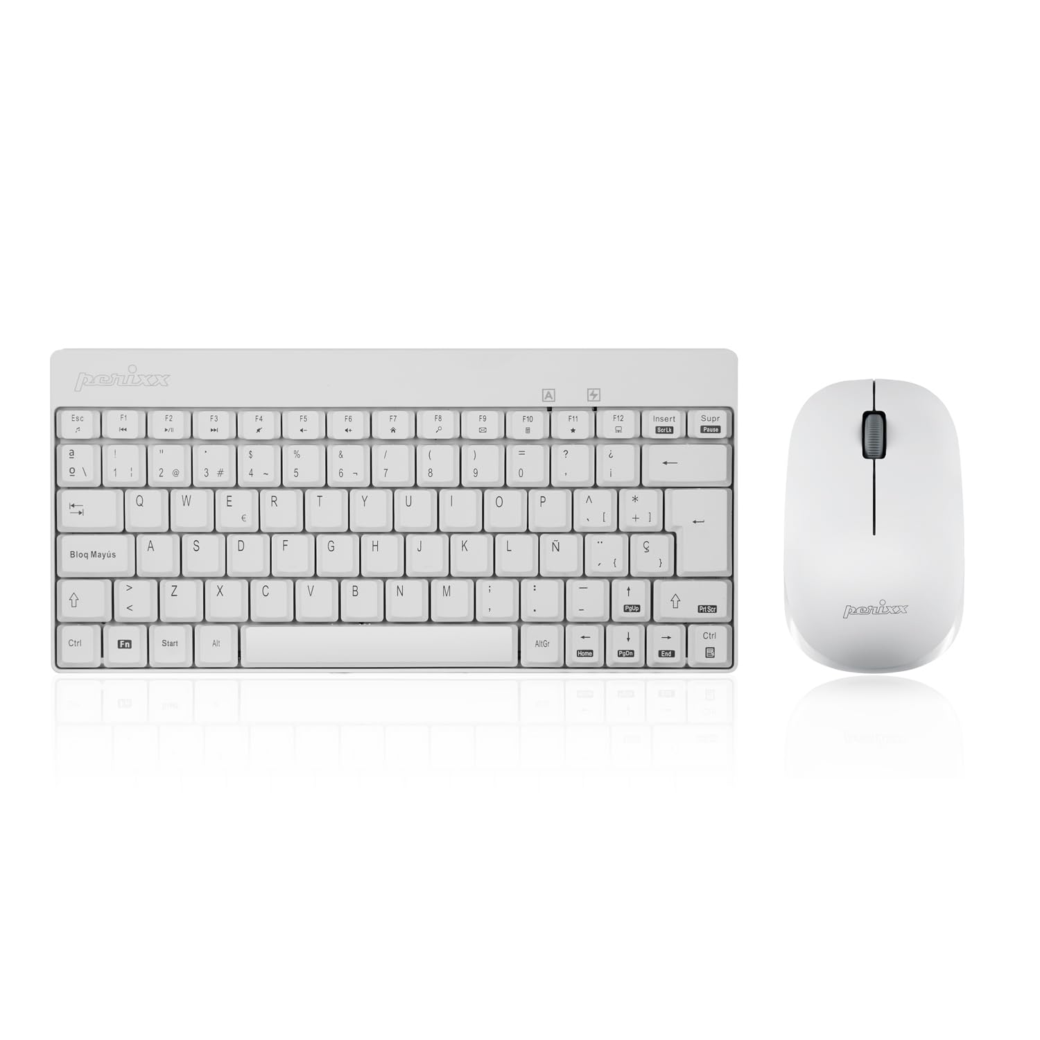 Perixx PERIDUO-712WES Mini Pack de Teclado y Rat  n Inal  mbrico Combo - Color Blanco - Espaol QWERTY