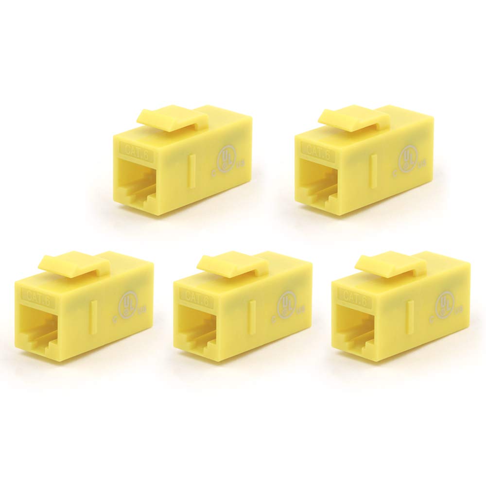 VCE CAT6 Keystone Coupler UL Listed, RJ45 Female to Female Ethernet Insert Jack UTP Network Inline Connector - Yellow 5-Pack