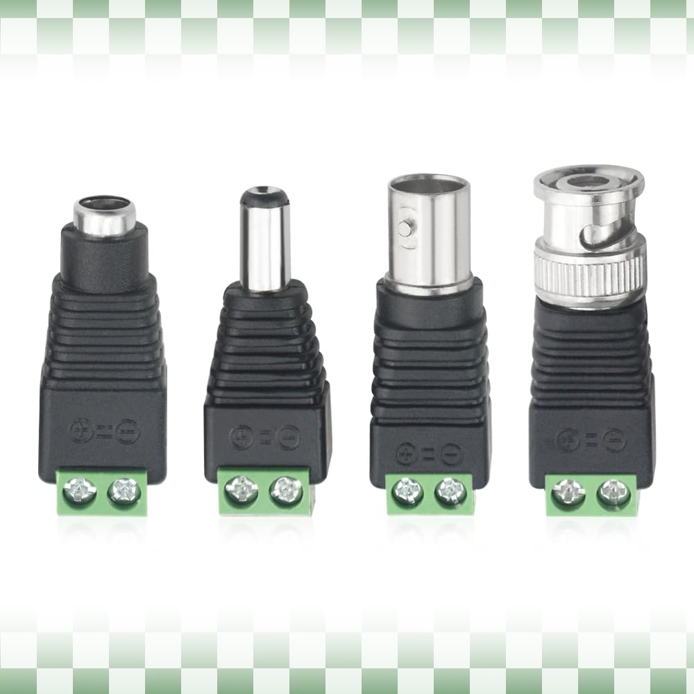 Wmycongcong 20 Pcs 2.1X5.5Mm Female And Male Dc Power Adapter Connector + 20 Pcs Camera Video Bnc Male And Female Balun Connecto