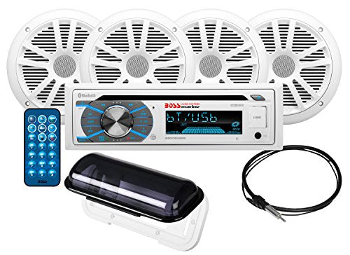 Boss Audio Systems Mck508Wb.64S Marine Boat Stereo Speaker Package   Single Din Radio Receiver Head Unit, Cd Player, Bluetooth,