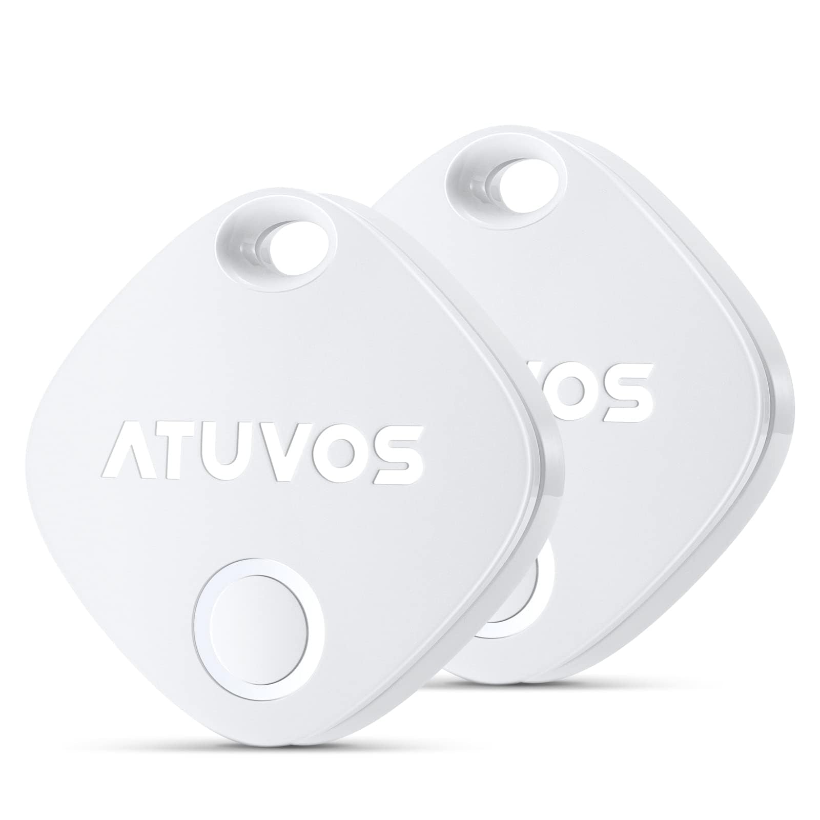 Atuvos Air Tags 2 Pack, Bluetooth Luggage Tracker & Keys Finder Works With Apple Find My (Ios Only), Item Finders For Suitcases, Wallets, Bags, Waterproof Ip67, Replaceable Battery, Anti Lost (White)