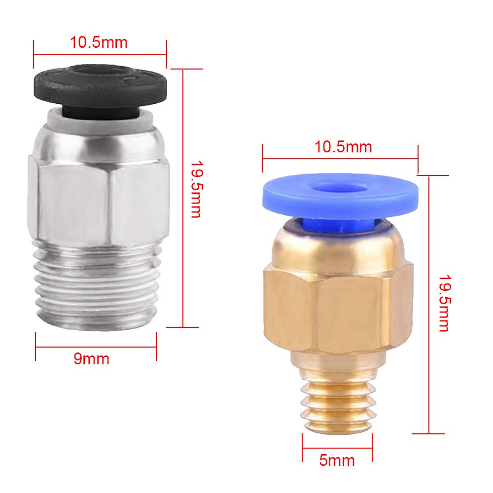 Siquk 5 Pieces Teflon Tube Ptfe Tubing (1M) With 10 Pieces Pc4 M6 Fittings And 10 Pieces Pc4 M10 Fitting Connector For 3D Printe