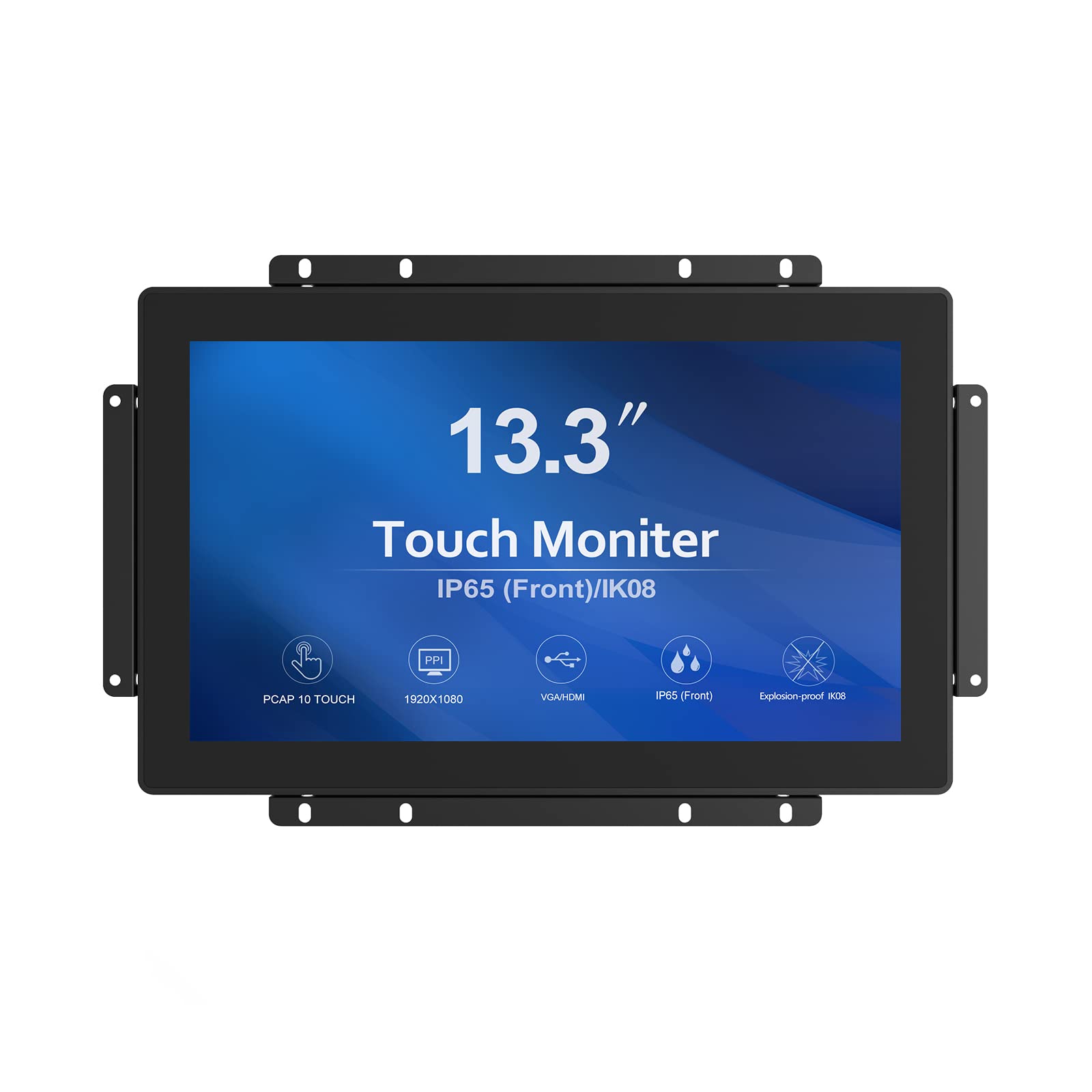 Greentouch 13.3 Inch 10 Points Open Frame Touch Display, Industrial Pcap Touchscreen Monitor, Vga+Hdmi+Dvi Port   16:9