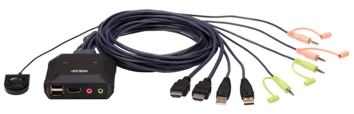 Aten Cs22H 2 Port 4 Ft Hdmi Cable Kvm Switch For 2 Pc Or Laptop Computers 2560 X 1440 144Hz   4K Dci 4096 X 2160 60Hz Video With