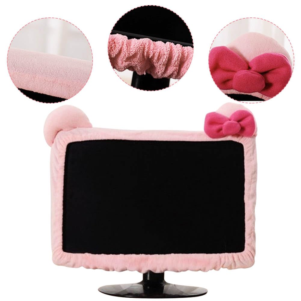 2 Pcs Computer Monitor Cover With Cat Ear Furry Pink Kawaii Elastic Monitor Dust Cover Dustproof Cover For Pc Tv Laptop Lcd Scre