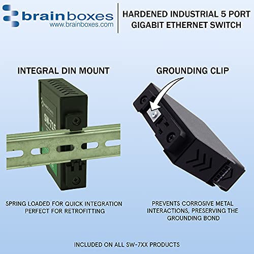 Brainboxes - Sw-715 - Brainboxes Hardened Industrial 5 Port Gigabit Ethernet Switch Din Rail Mountable - 5 Ports - Taa Compliant