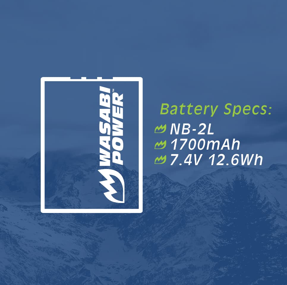Wasabi Power Battery (2 Pack) And Charger For Canon Nb 2L, Nb 2Lh, Bp 2L5, Bp 2Lh And Canon Dc301, Dc310, Dc320, Dc330, Dc410, D