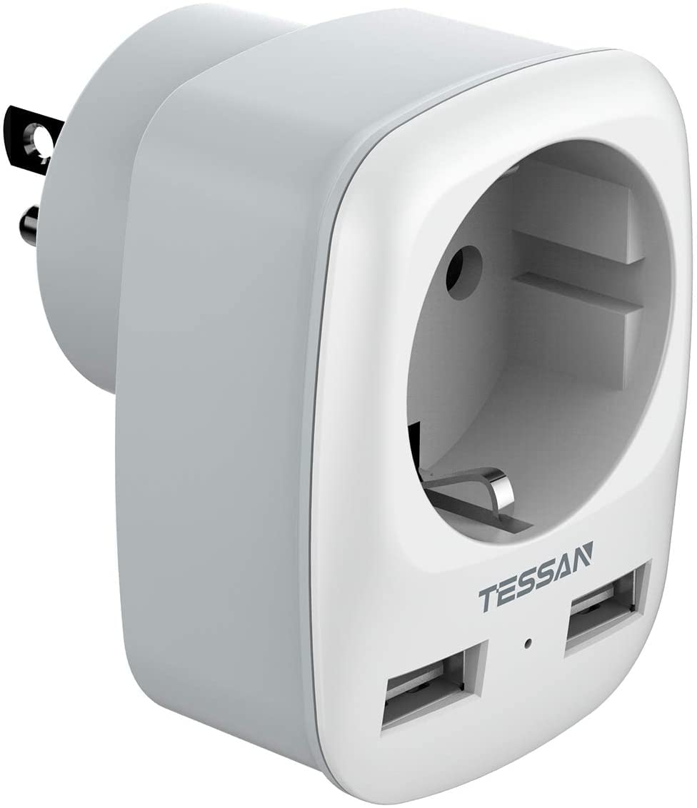 Tessan Europe To Us Plug Adapter With Ac Outlet And 2 Usb Ports, Eu To Us Plug Adapter, European To Us Travel Converter, Most Of