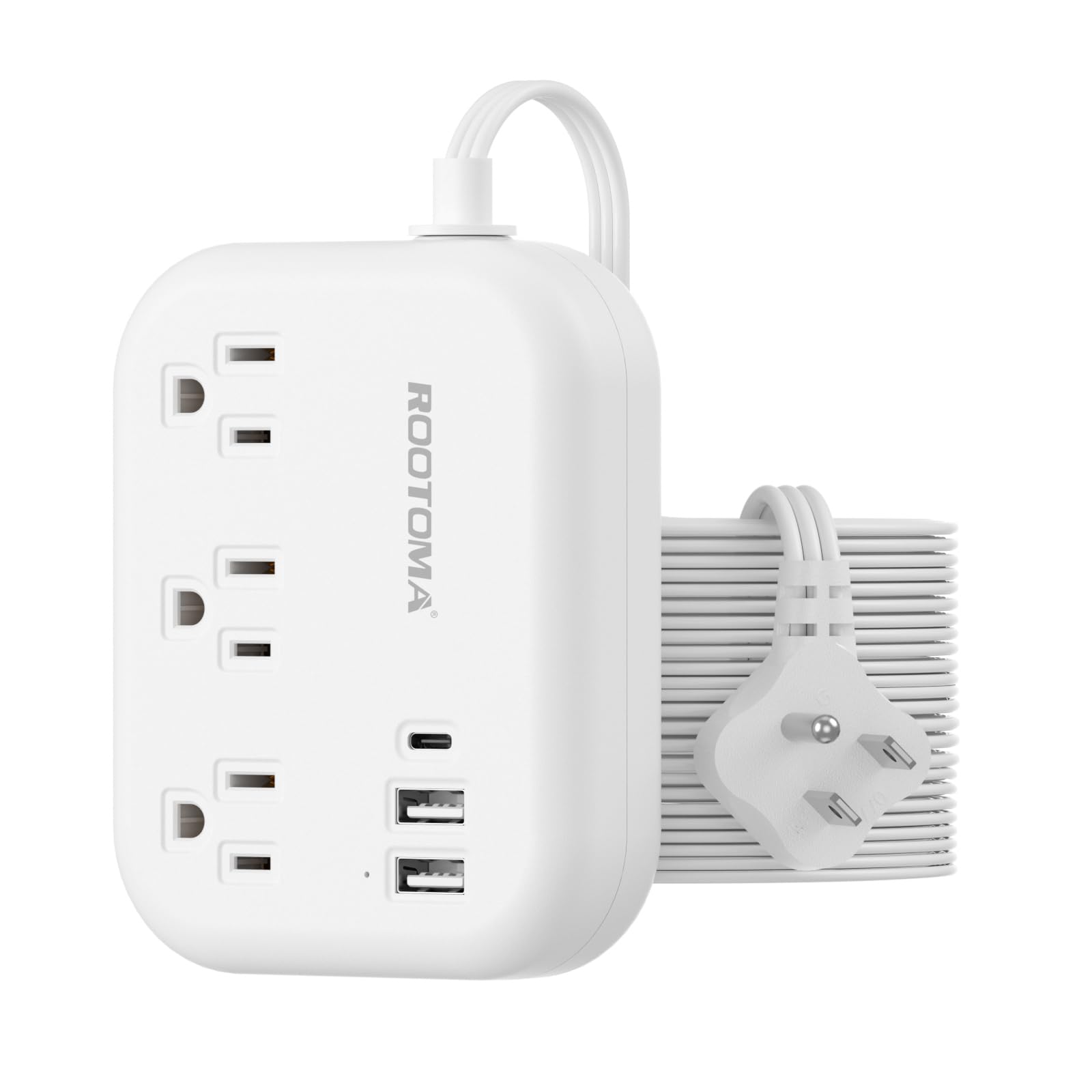 Flat Extension Cord 15 Ft Behind Furniture Ultra Slim Cord Under Carpet, Rug, Door, Long Extension Cord With 3 Usb 3 Outlets, Lo