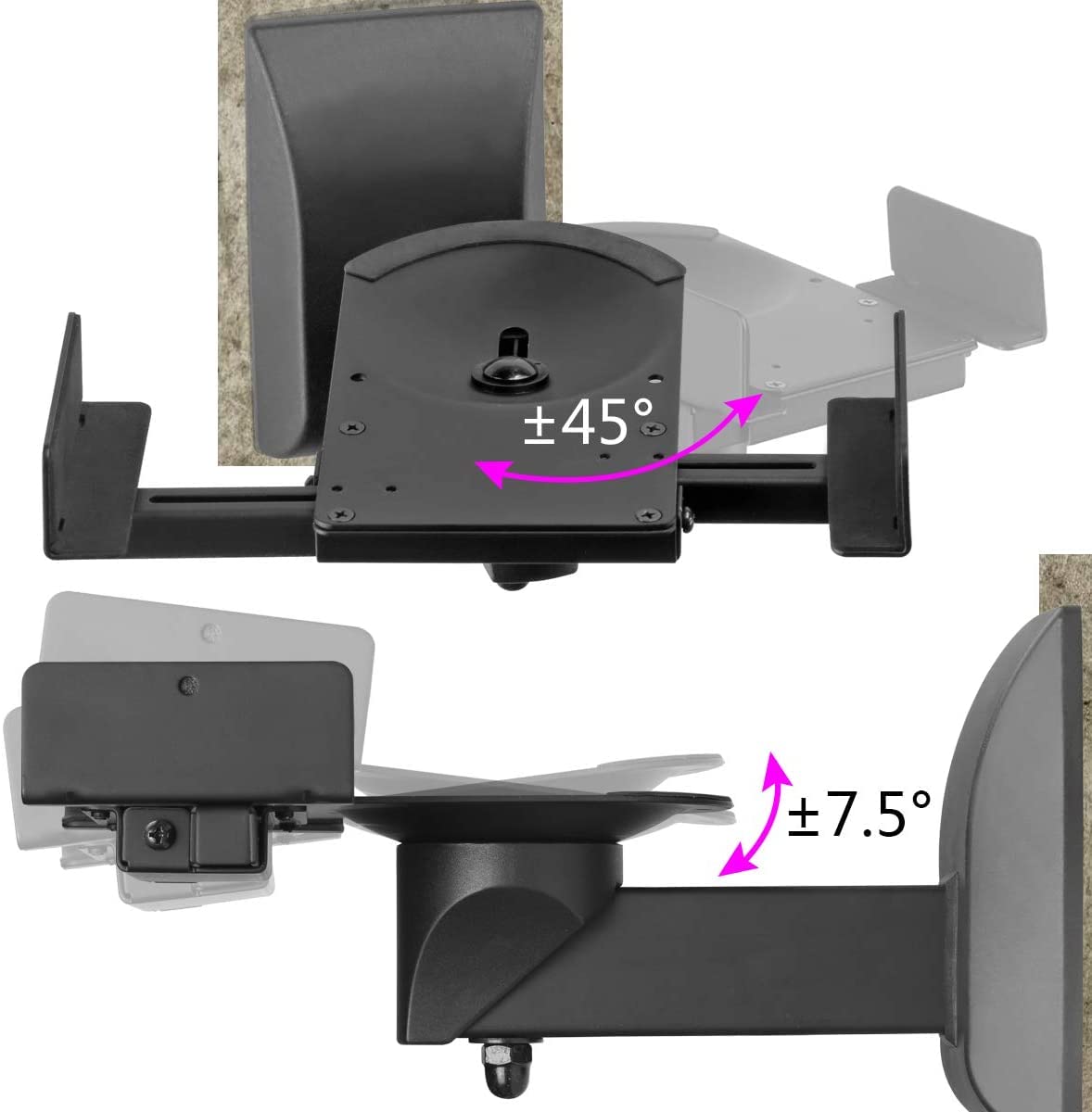 Suptek Dual Side Clamping Bookshelf Speaker Wall Mounting Bracket For Large Surrounding Sound Speakers, Hold Up To 66Lbs Black S