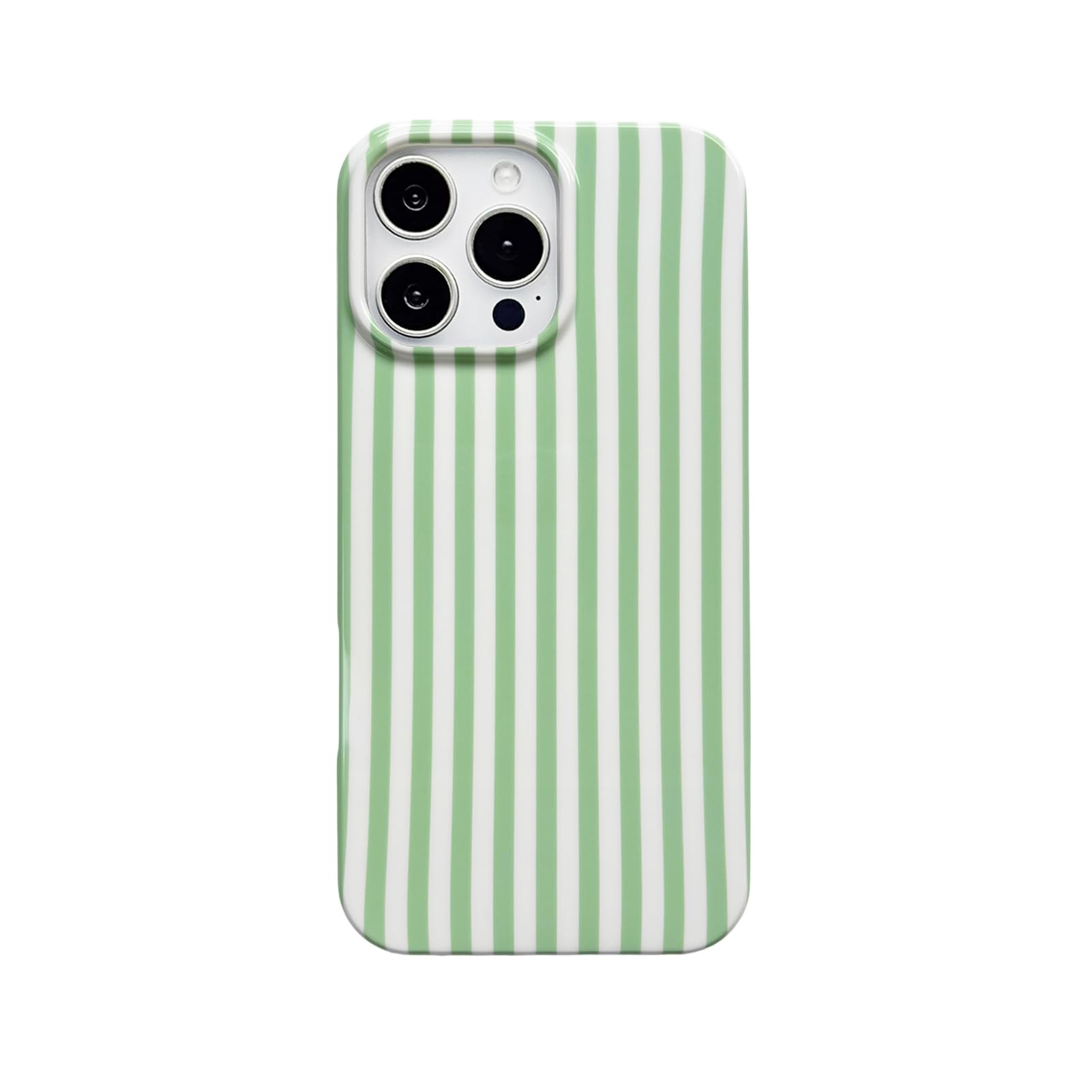 Reezaddin Green and White Striped Phone Case for iPhone 16 Pro,Cute Aesthetic Retro Vertical Line Stripes Pattern Protective Tre