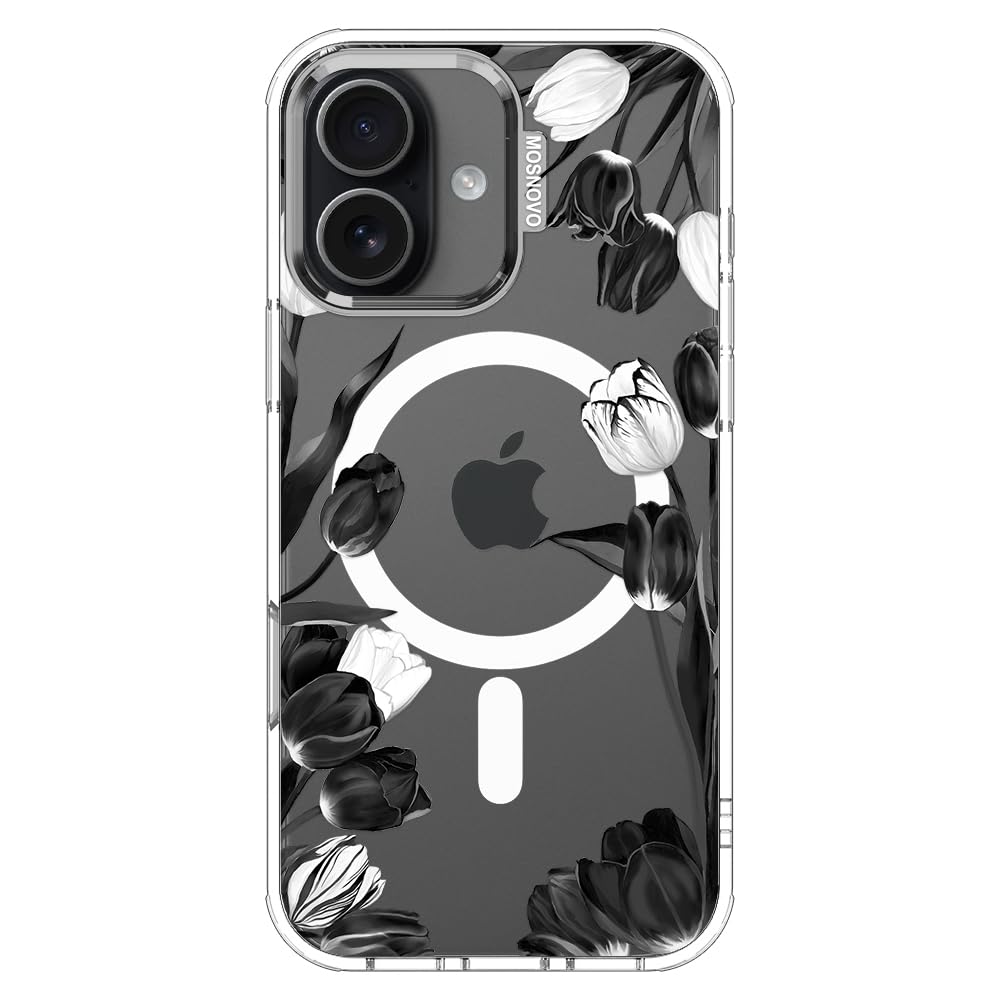 MOSNOVO for iPhone 17 Case | Compatible with Magsafe | Military Grade 6.6ft Drop Tested | Camera Control | Clear with Black Whit