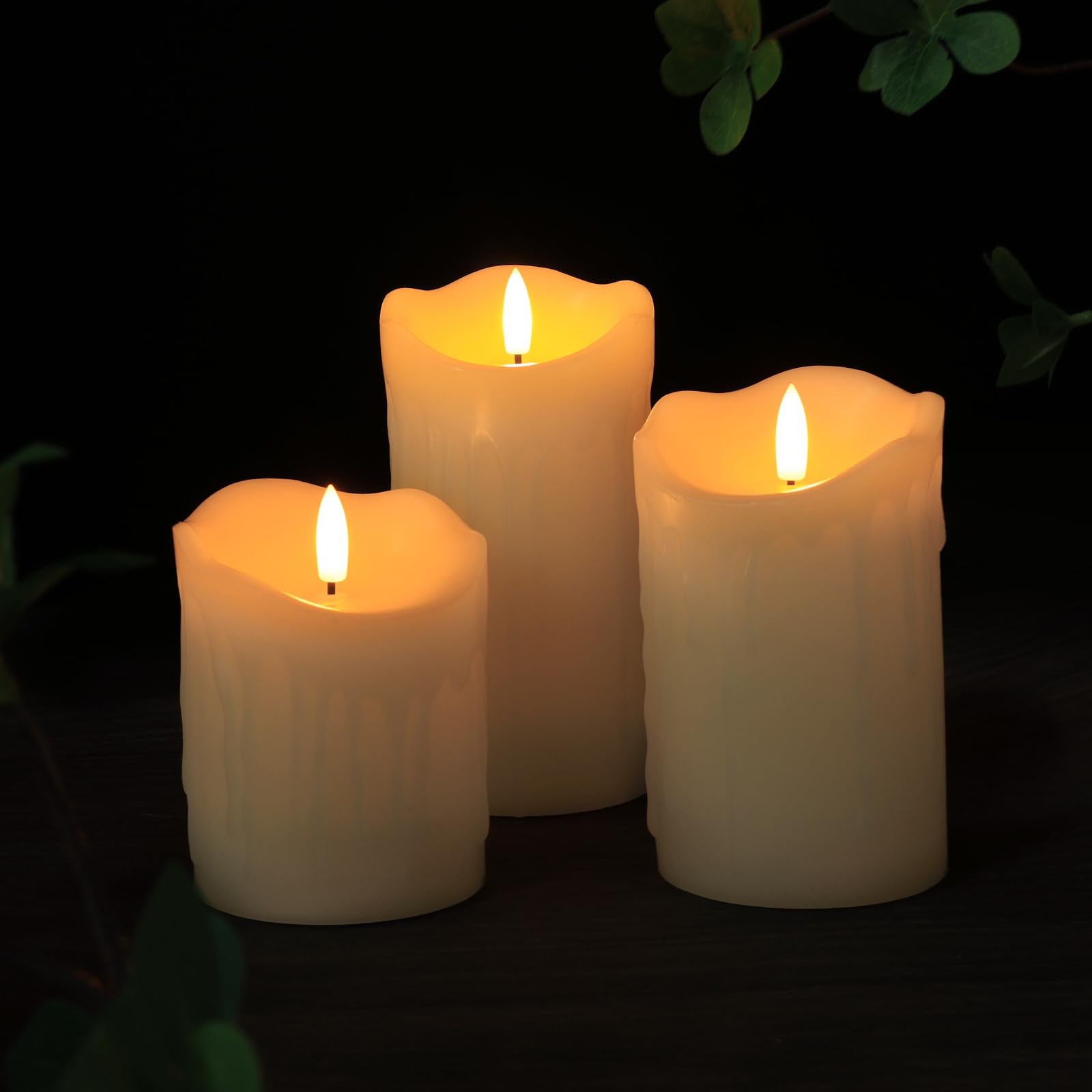 Credtarnos Flickering Flameless Candles, Battery Operated Candles With Remote And Timers, Real Wax Led Pillar Candles For Table,