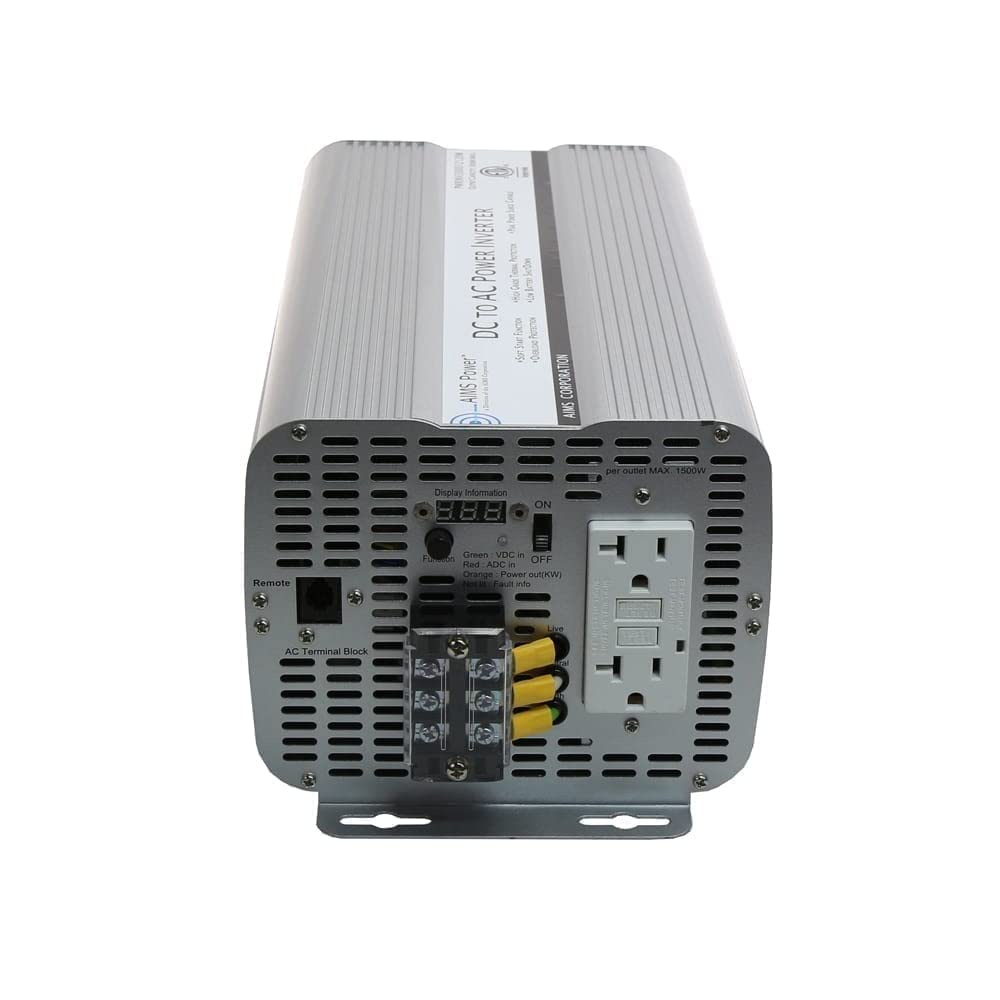 AIMS Power 3000 Watt Modified Sine Power Inverter 12Volt DC to 120 Volt AC ETL Certified to UL 458 with GFCI Outlets and AC Term