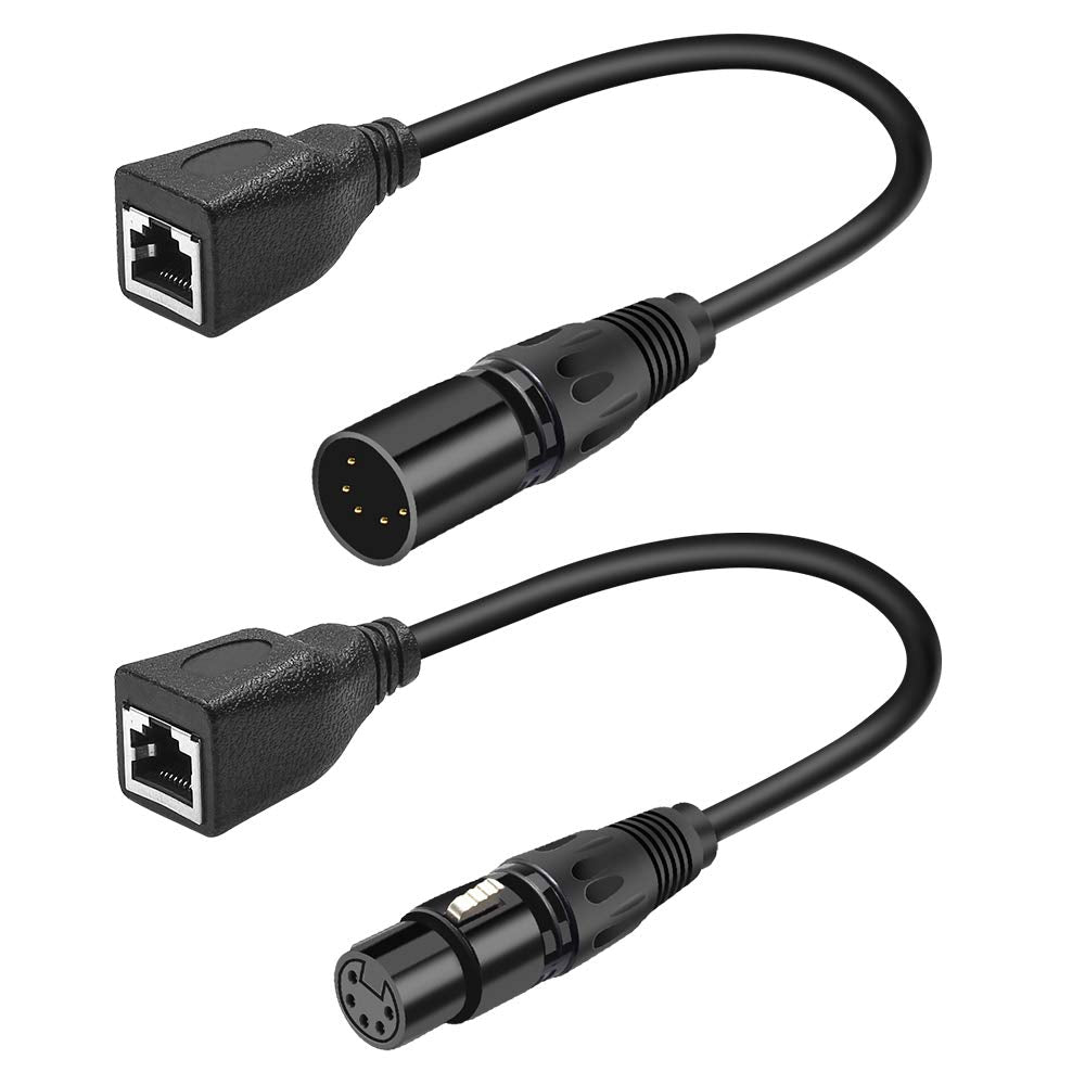 Siyear Xlr 5 Pin Rj45 Adapter Cable Xlr 5 Pin Male To Rj45 & Xlr 5 Pin Female To Rj45 Female Dmx Ethernet Adapter Converter Cabl
