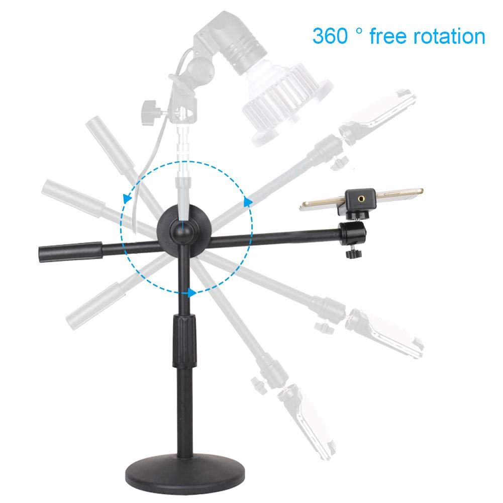 Hilitand Phone Photography Video Bracket Stand,360 Rotate Foldable Arm Overhead Low Angle Photo Shooting Live Recording Desktop