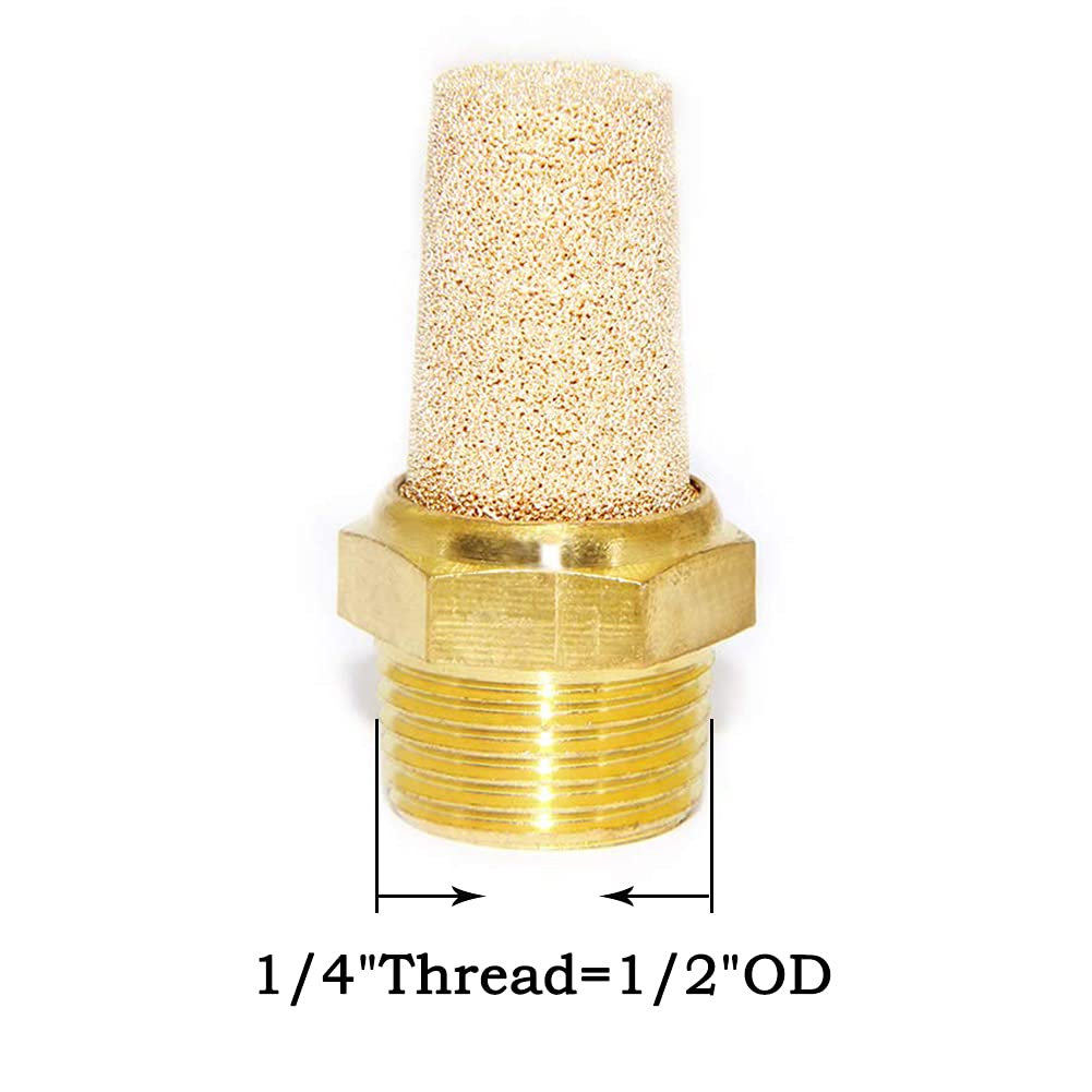 Joywayus Air Pneumatic Muffler Long Exhaust Muffler 1/4'' Npt Male Brass Flow Control Silencer Air Fitting(Pack Of 5)