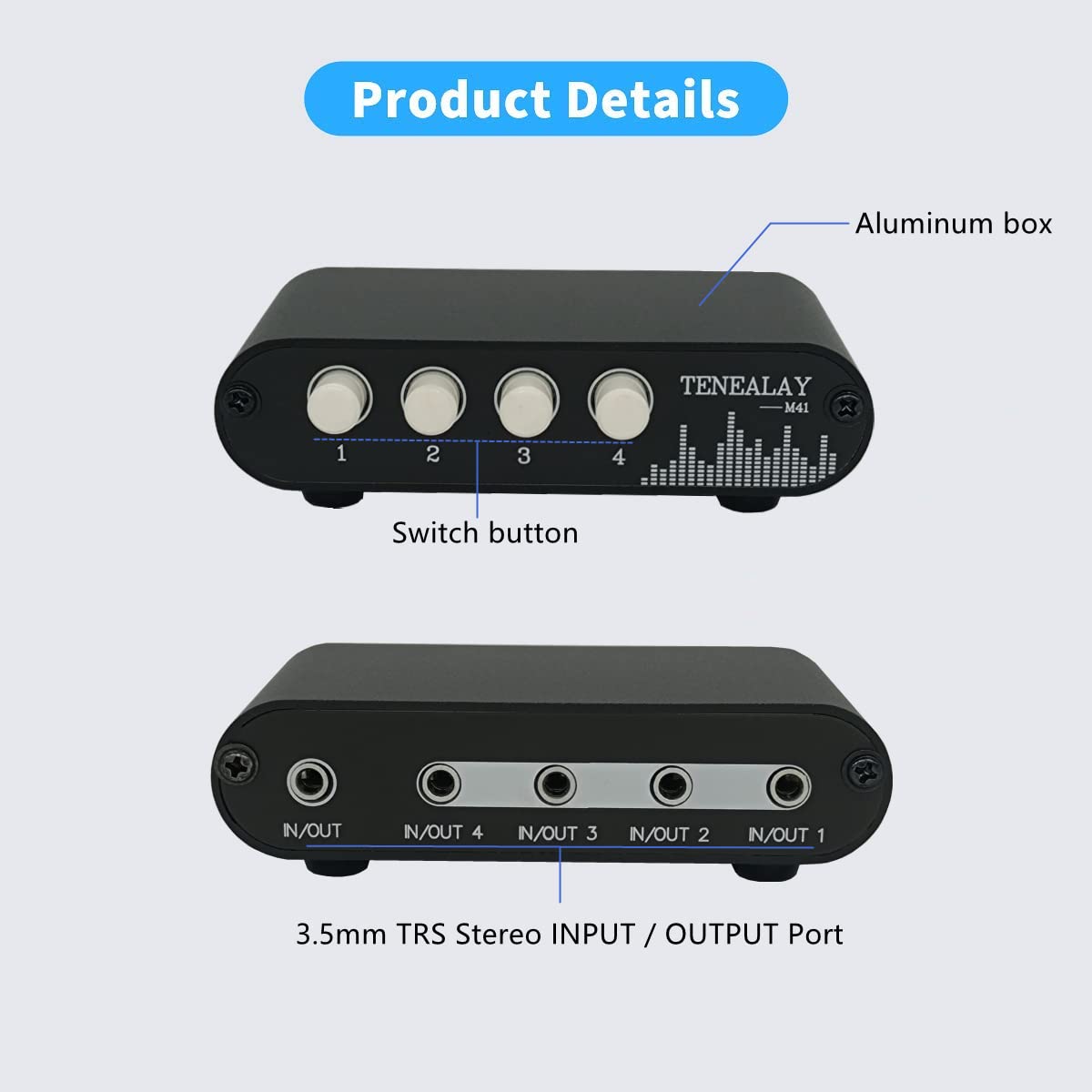 Tenealay 4 In 1 Out / 1 In 4 Out Aux 3.5Mm Stereo Audio Input Signal Source Switcher, 4 Way Switch Selector Splitter Box M41