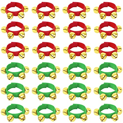 Augshy 24 Packs Christmas Wristbands Jingle Bells With Gold Bells, Bracelet Ankle Bells Musical Instruments For Christmas Gifts 