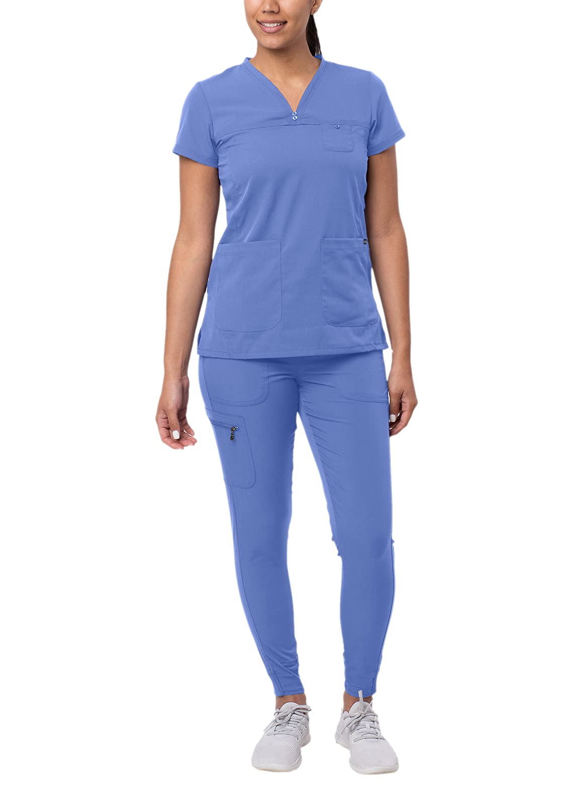 Adar Pro Movement Booster Scrub Set For Women   Sweetheart V Neck Scrub Top  Yoga Jogger Scrub Pants   P9400   Ceil Blue   Xxs