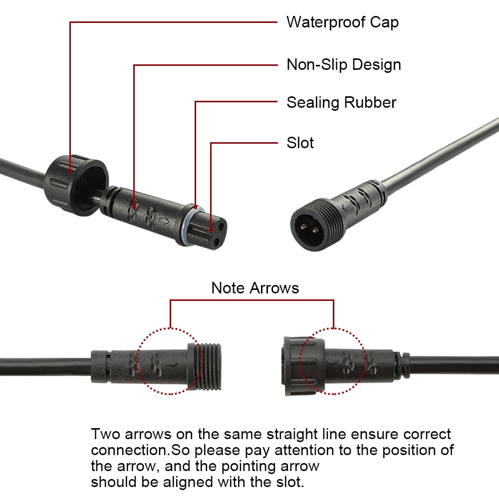 2 Pin Extension Cable For Warm White Deck Lights Only, 2M 2 Pin Extension Cable For Single Color Led Decking Light, 5 Pack Exten