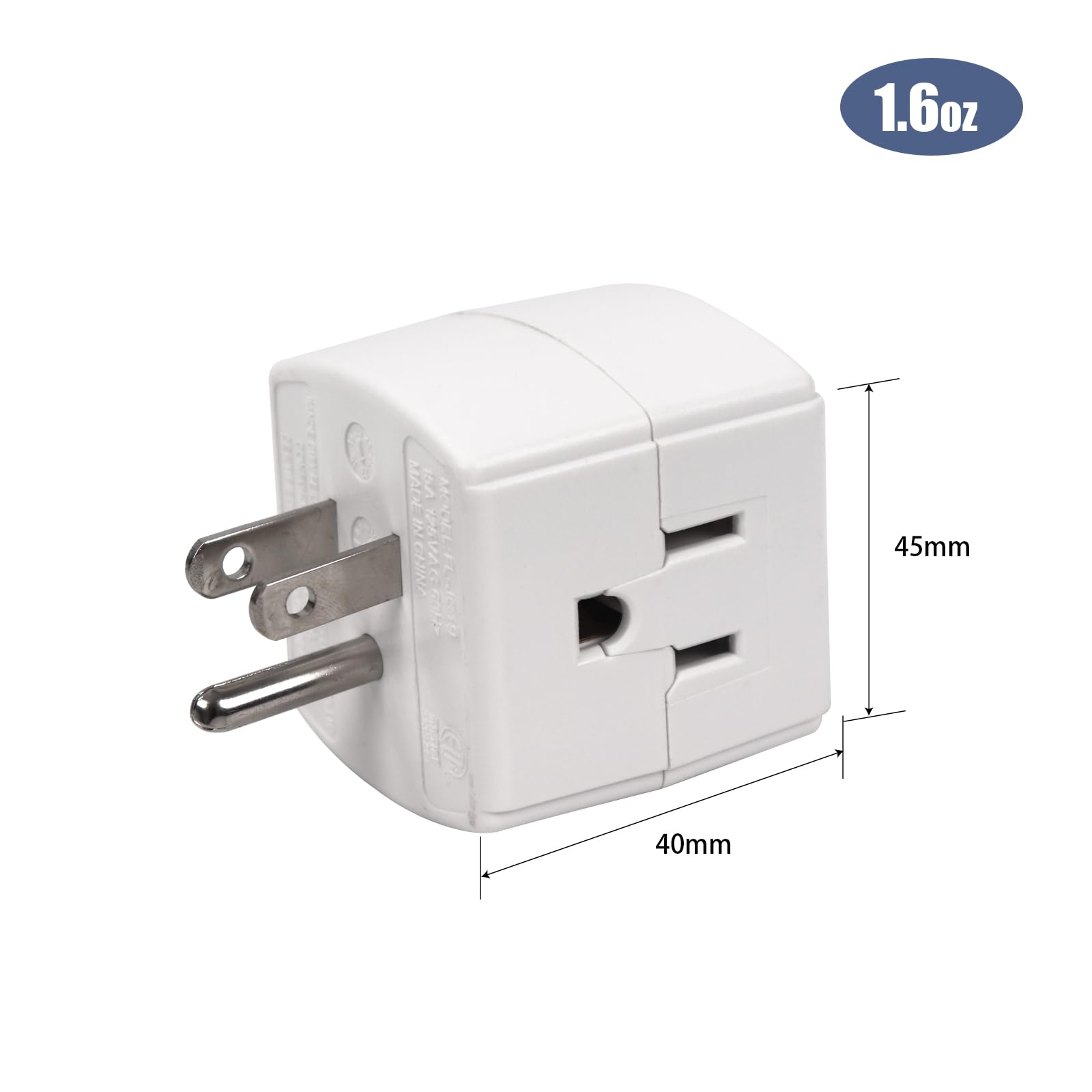 Extrastar 3 Outlet Wall Adapter Cube Tap, 3 Prong Multiple Plug Outlet, 90 Degree Power Adapter, Outlet Extender, 3 Way Plug Ada