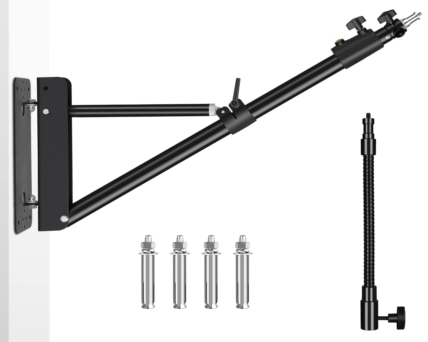 Ifongsh 51''/130Cm Adjustable Wall Mount Triangle Boom Arm With 9.8''/25Cm Metal Flexible Tube Arm, Support 180 Rotation For Rin