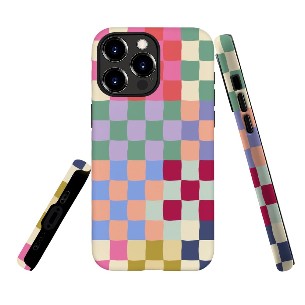 kiritfox Case Compatible with iPhone 16 Pro,Hybrid 2-Layer Hard Shell,Shockproof Soft for Girl Women,Mixed Color Checkerboard