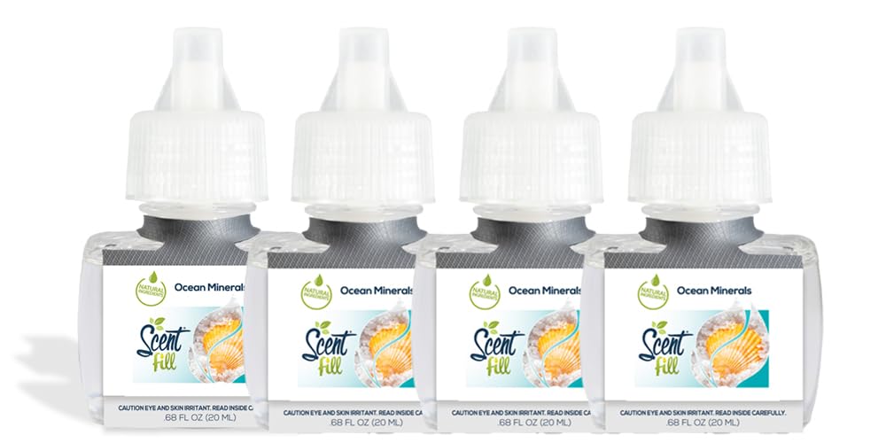 Scent Fill Ocean Minerals Plug In Air Freshener, Scented Oil Refills, 4 Plug In Refills   Air Fresheners For Home, Bathroom, Kit
