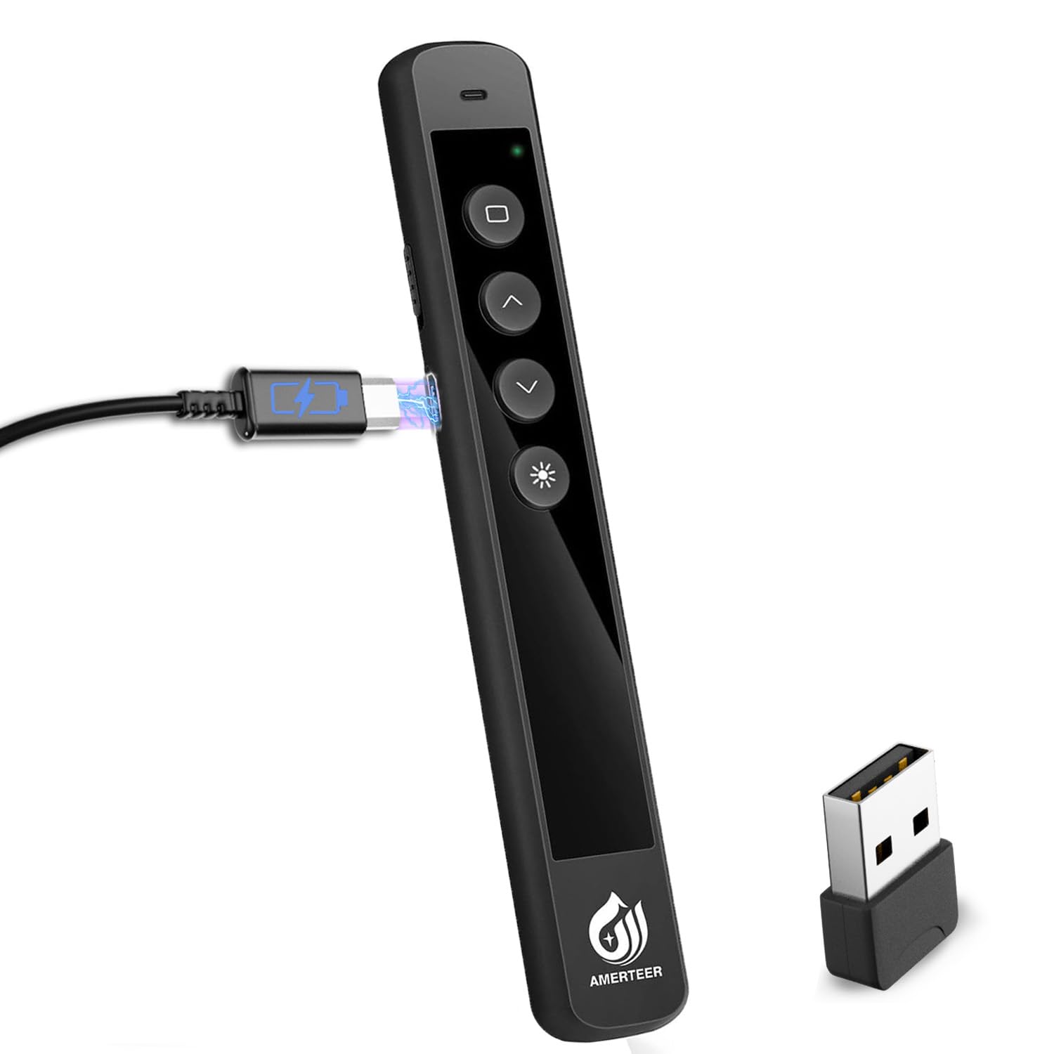 AMERTEER Wireless Presenter Remote - Presentation Clicker with 2.4GHz RF Hyperlink & Volume Control, Built-in Rechargeable Batte