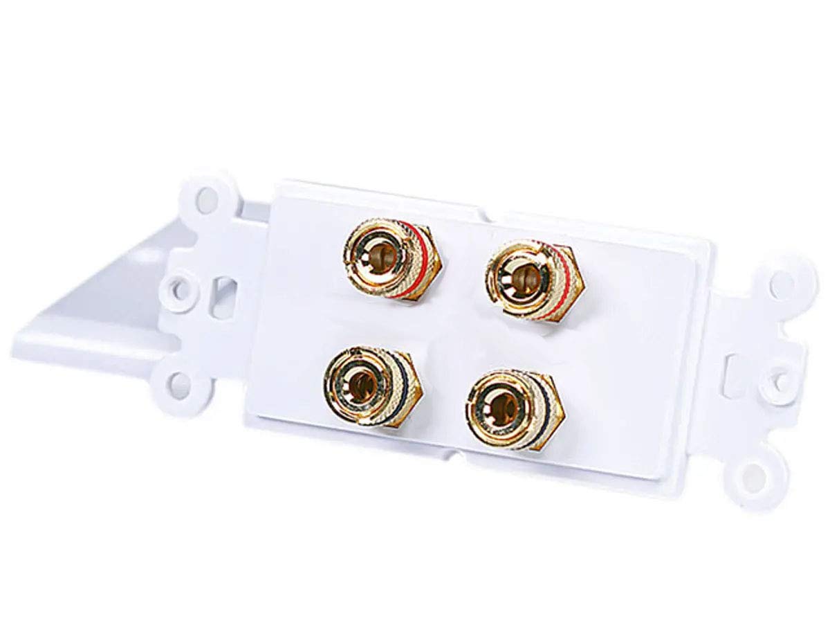 iMBAPrice Banana Wall Plate 4 Coupler Connectors Gold Plated for 2 Speakers Keystone White