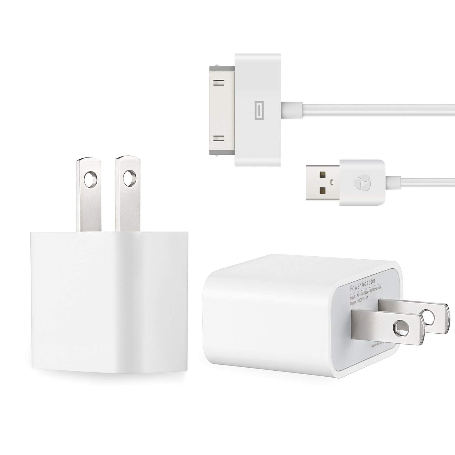 Esk Certified 6 Feet 30 Pin Usb Charging Cable With 5W Usb Power Adapter For Iphone 4/4S, Iphone 3G/3Gs, Ipad 1/2/3, Ipod Touch