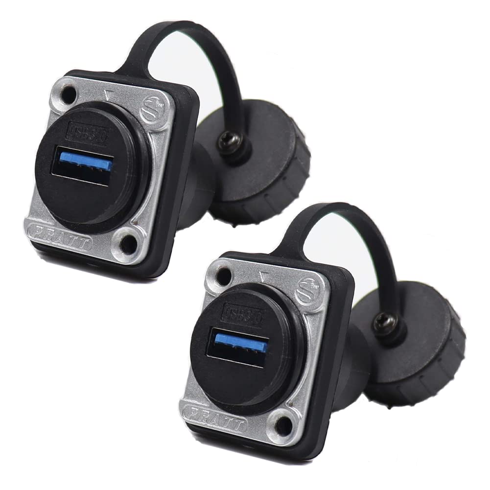 Anmbest 2Pcs Usb3.0 Ip67 Panel Mount Waterproof Connector, Pa6Bg33 Housing Female To Female Usb Bulkhead Coupler With Weatherpro