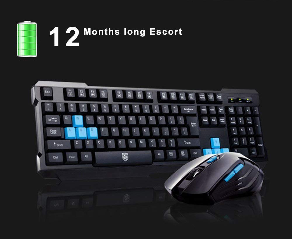 Soke-Six Wireless Gaming Keyboard & Mouse Combo, Waterproof, Ergonomic Design, 2.4GHz, Black - Perfect for Desktop & Laptop Use
